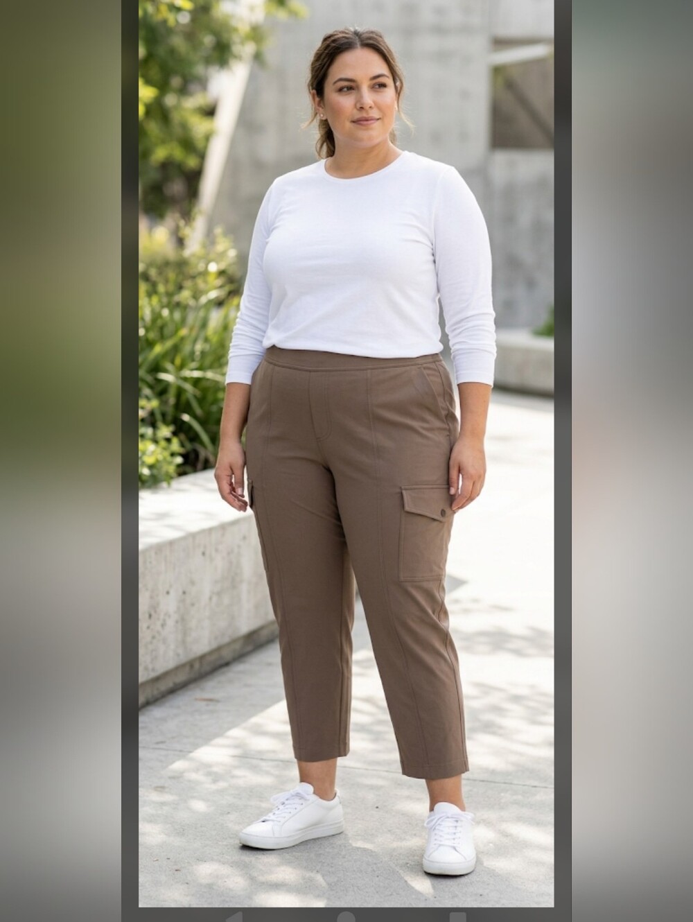 Susan Graver Weekend Pull On Stretch Cargo Pants 2X Brown Comfort Minimalist 585